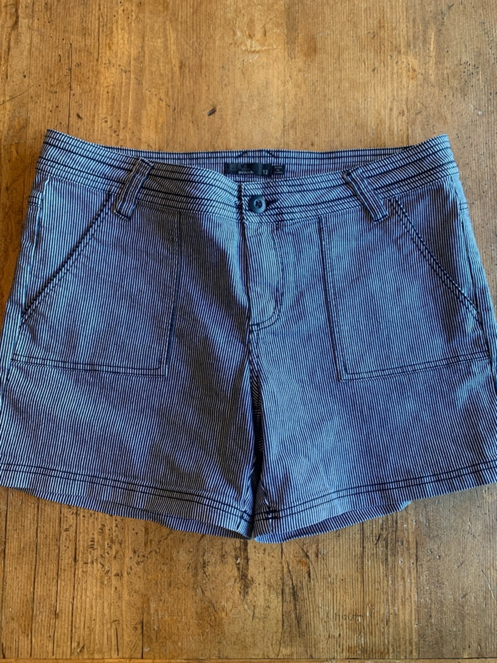 Prana Navy and White Pinstripe Women's Cargo Shorts - Picture 3 of 16